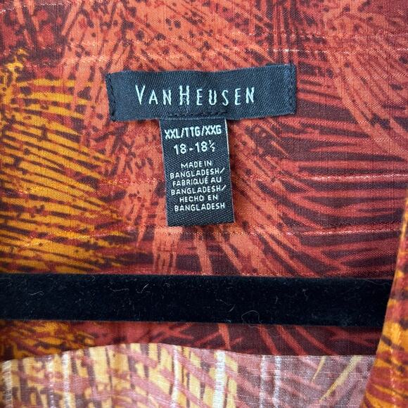 Van Heusen Men's Red + Orange Palm Frond Hawaiian Shirt Size XXL 2X - Picture 4 of 6
